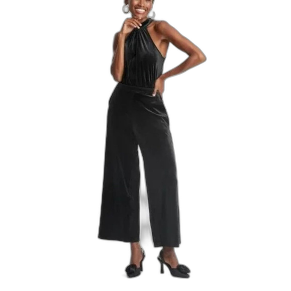 Women's Black Halted Velvet Jumpsuit - A New Day Size XL